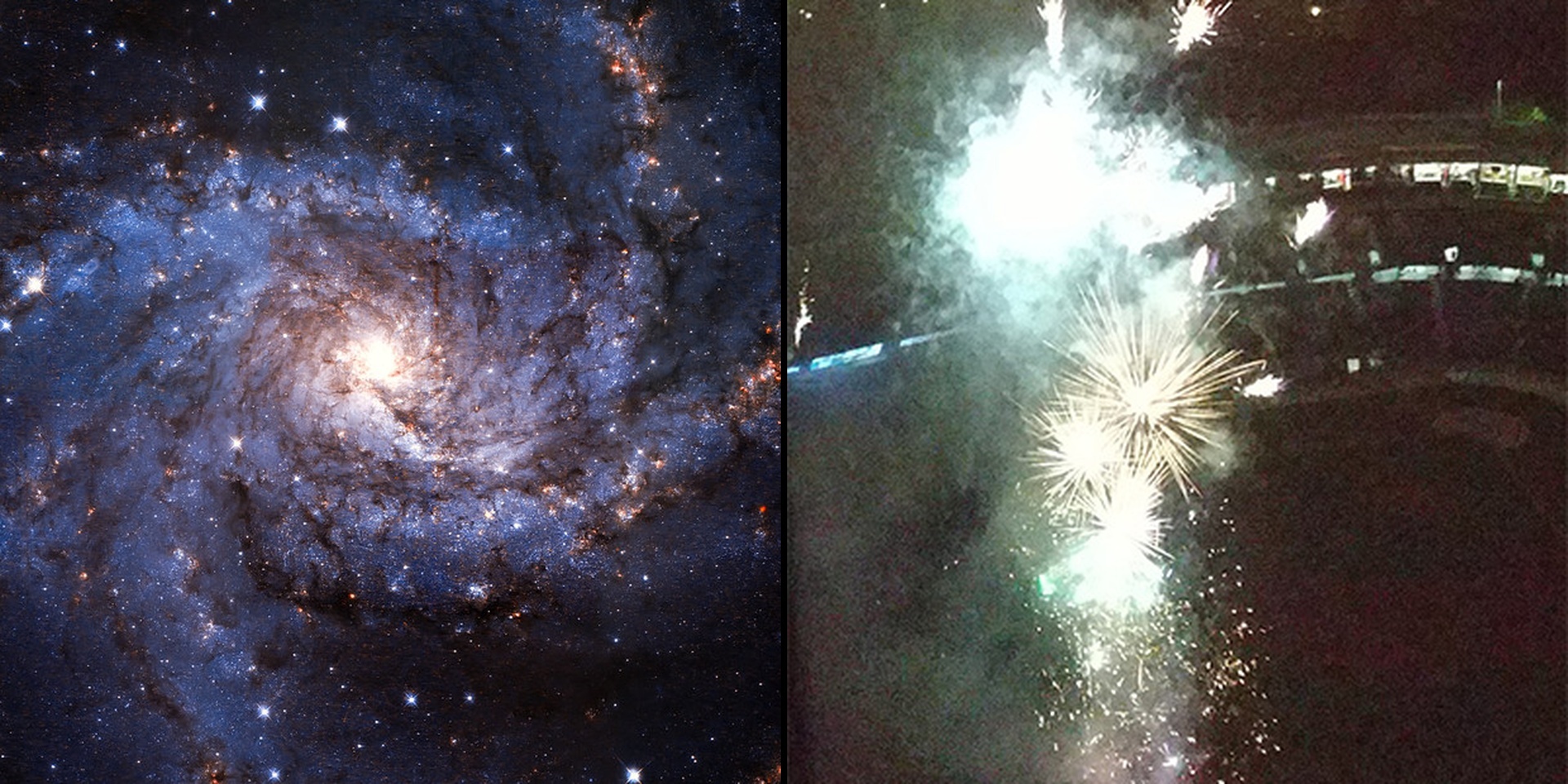 Fireworks galaxy and actual fireworks